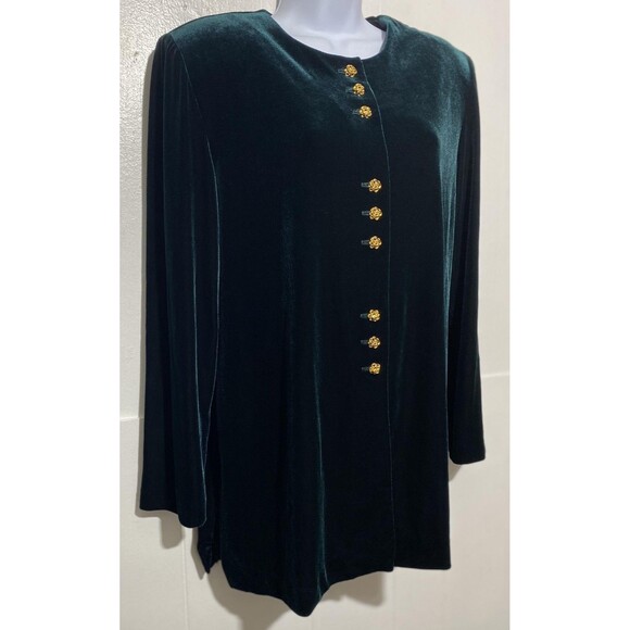 Vintage R&M Richards Jacket Womens 14P Emerald Green Velvet Gold Button USA 90s - Picture 3 of 10